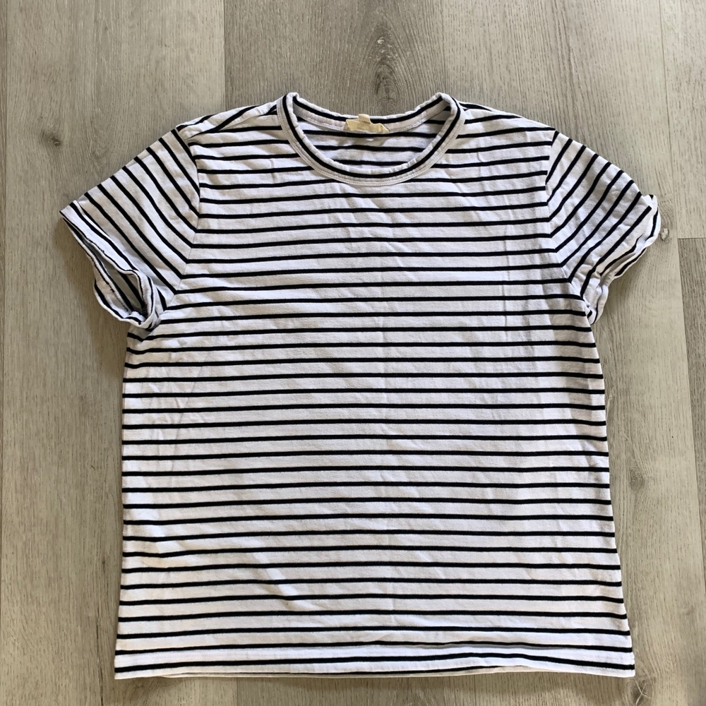 Madewell Womens‎ Black White Striped Cotton Short Sleeve T-Shirt Crew Neck M